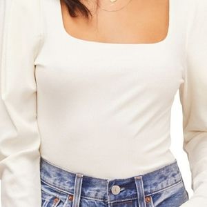 Rib Knit Puff Sleeve Bodysuit